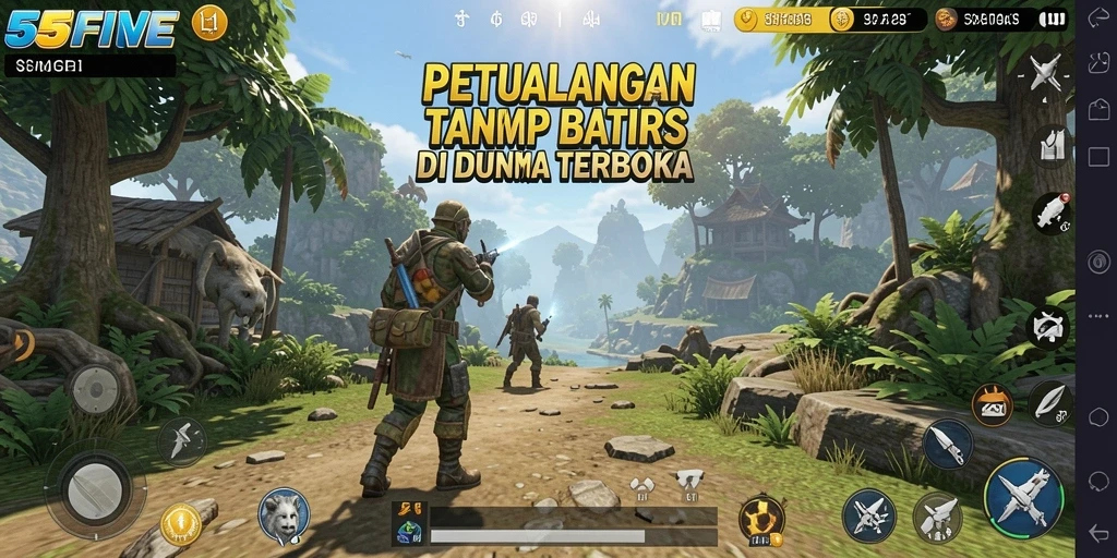 Screenshot gameplay 55FIVE menampilkan dunia terbuka yang kaya dan interaktif.