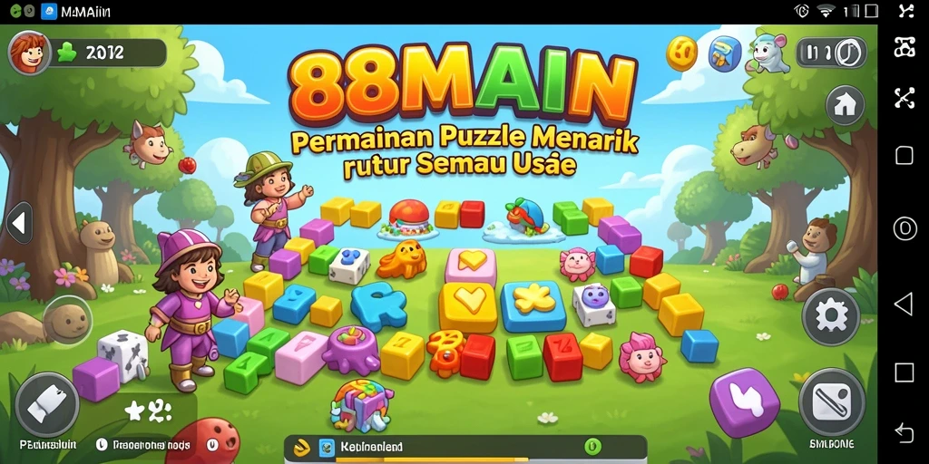 Tangkapan layar gameplay dari 88MAIN menunjukkan teka-teki menarik dan desain yang colorful.