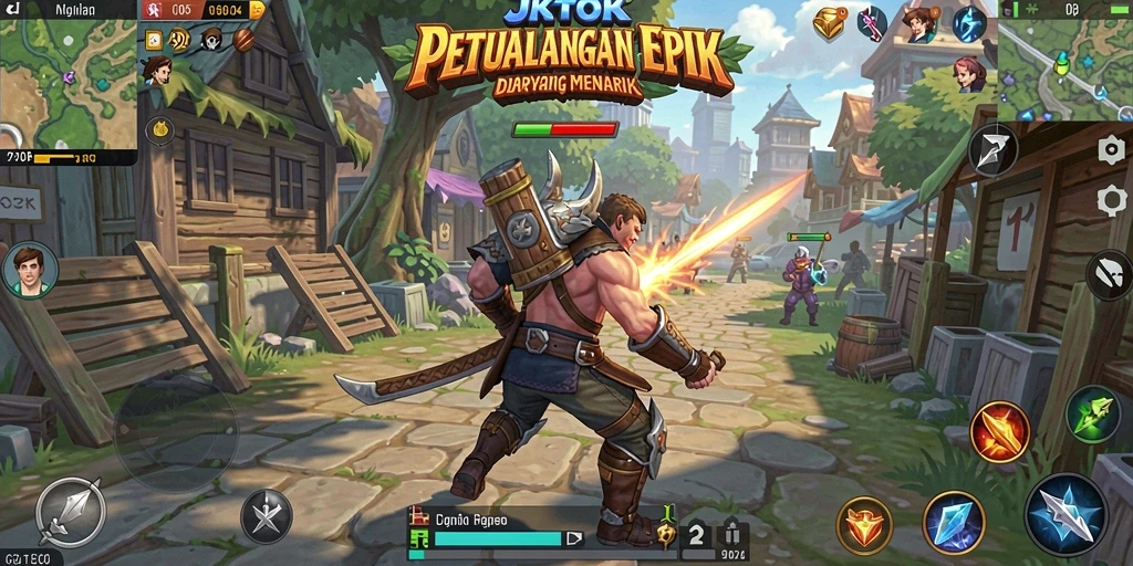 Screenshot utama JKTOK menunjukkan aksi seru dalam pertempuran RPG.