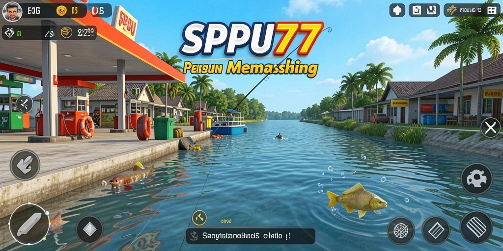 Tampilan gameplay menarik dalam SPBU77 saat memancing.