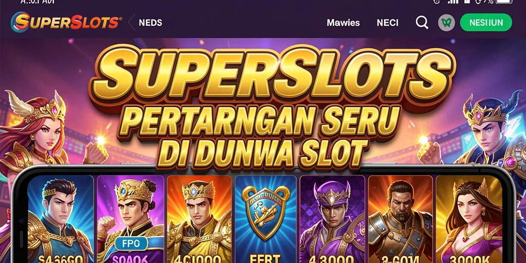 Tangkapan layar utama SUPERSLOTS menampilkan aksi pertarungan intens di arena.