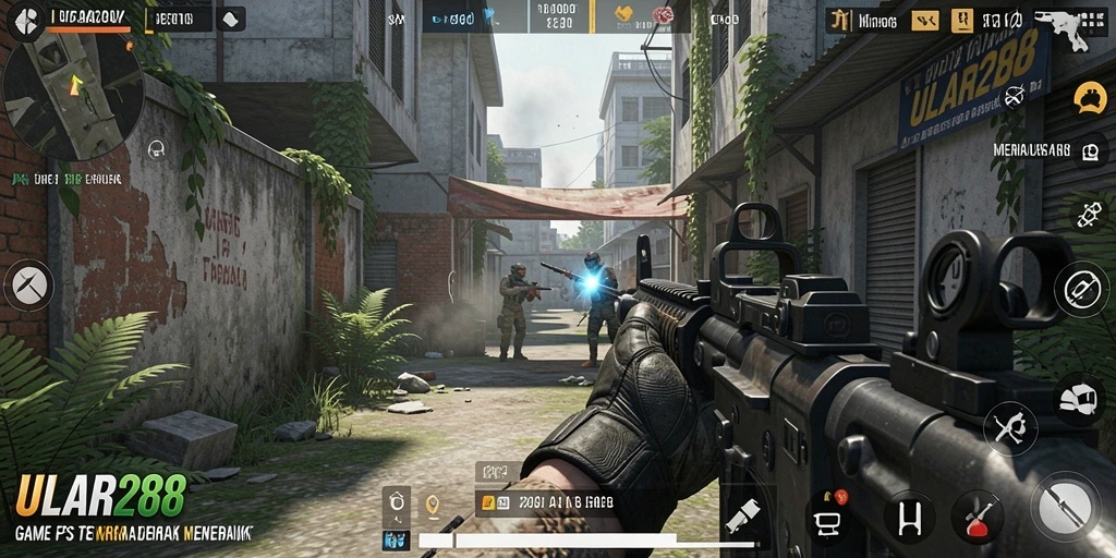 Screenshot gameplay ULAR288 menampilkan aksi menembak yang intens dan mendebarkan.